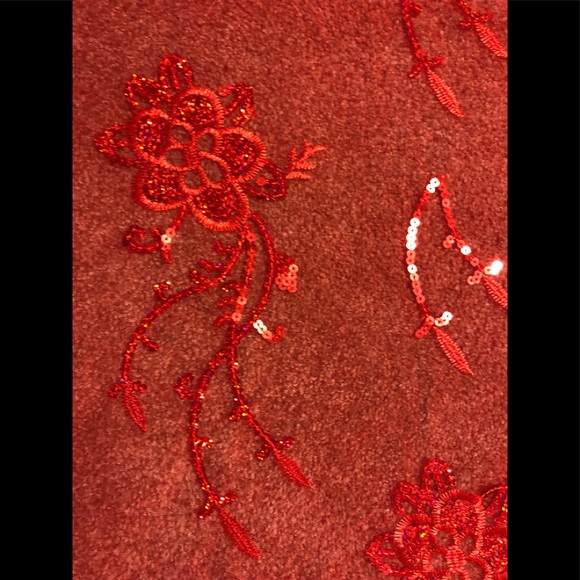 Embroidered Embellished Sequins  Paillettes Scarf Shawl 40,5 x40,5 Chic red mesh - Picture 11 of 12